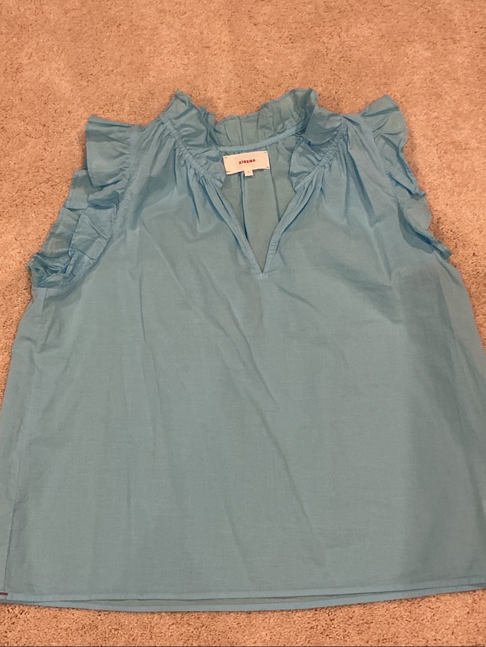 XiRENA Light Blue Ruffle-Trim Sleeveless blouse